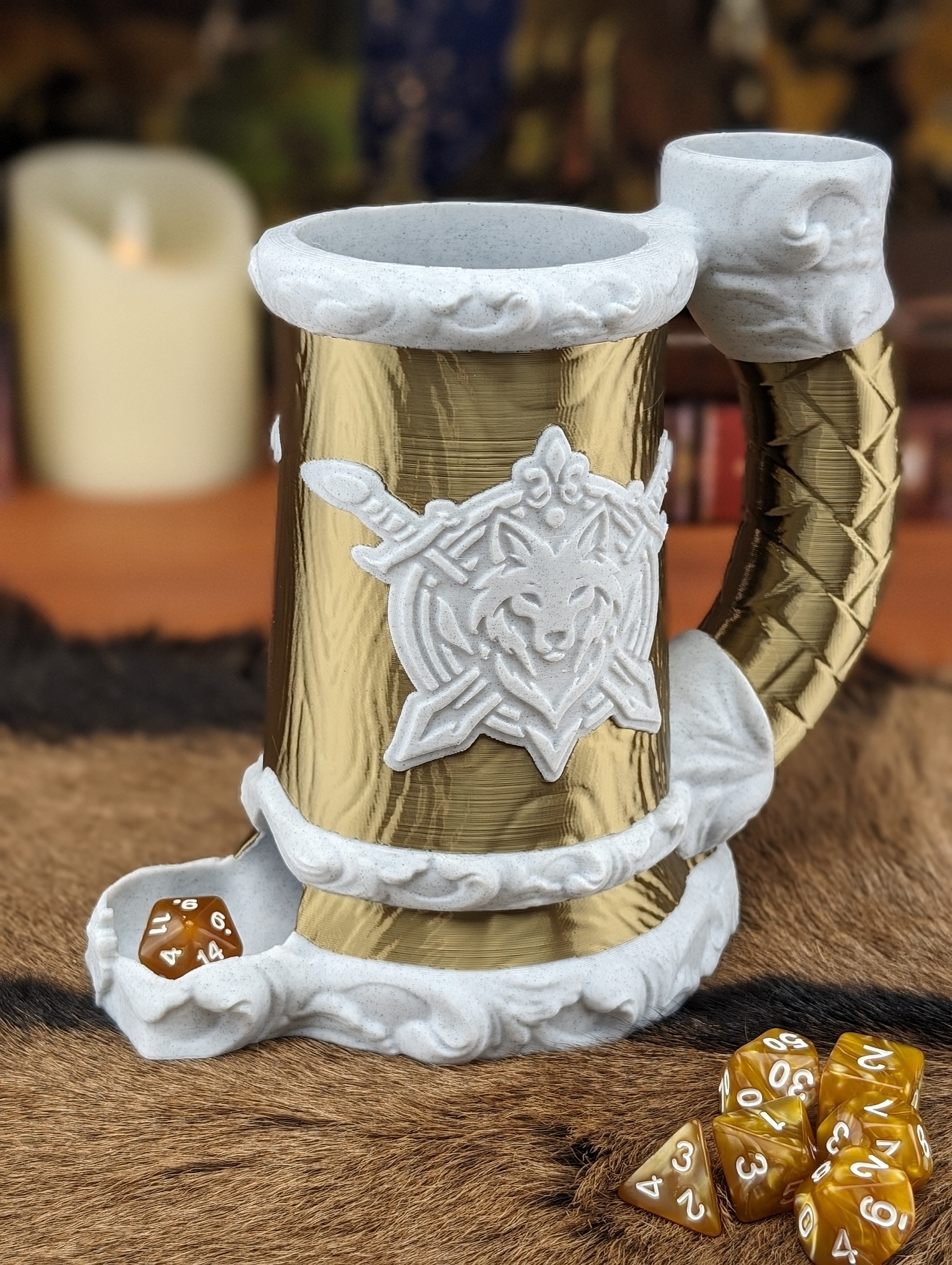 Can Holding Dice Tower Mug - Wolf Crest