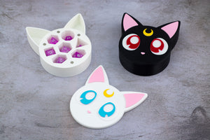 Luna & Artemis Cat Shaped Dice Boxes (STL Download)